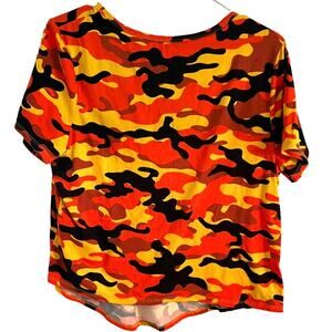 Ups & Downs shirt Womens Size Medium Camo Orange bright print T shirt M